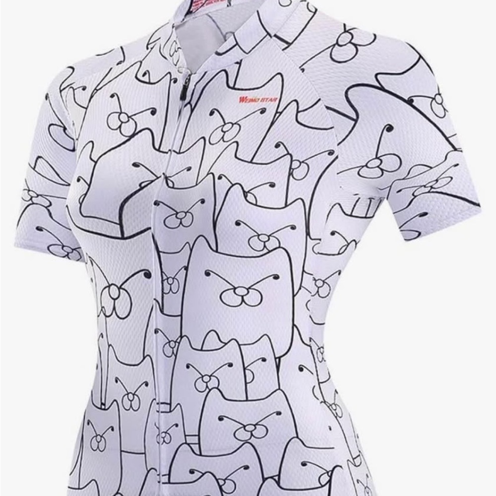 White Cat Pattern Cycling Jersey
